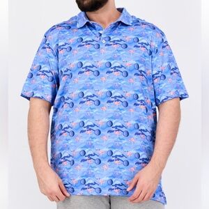 TailorByrd Men's Golf Polo Shirt Blue Golf Ball Pink Flamingo XL